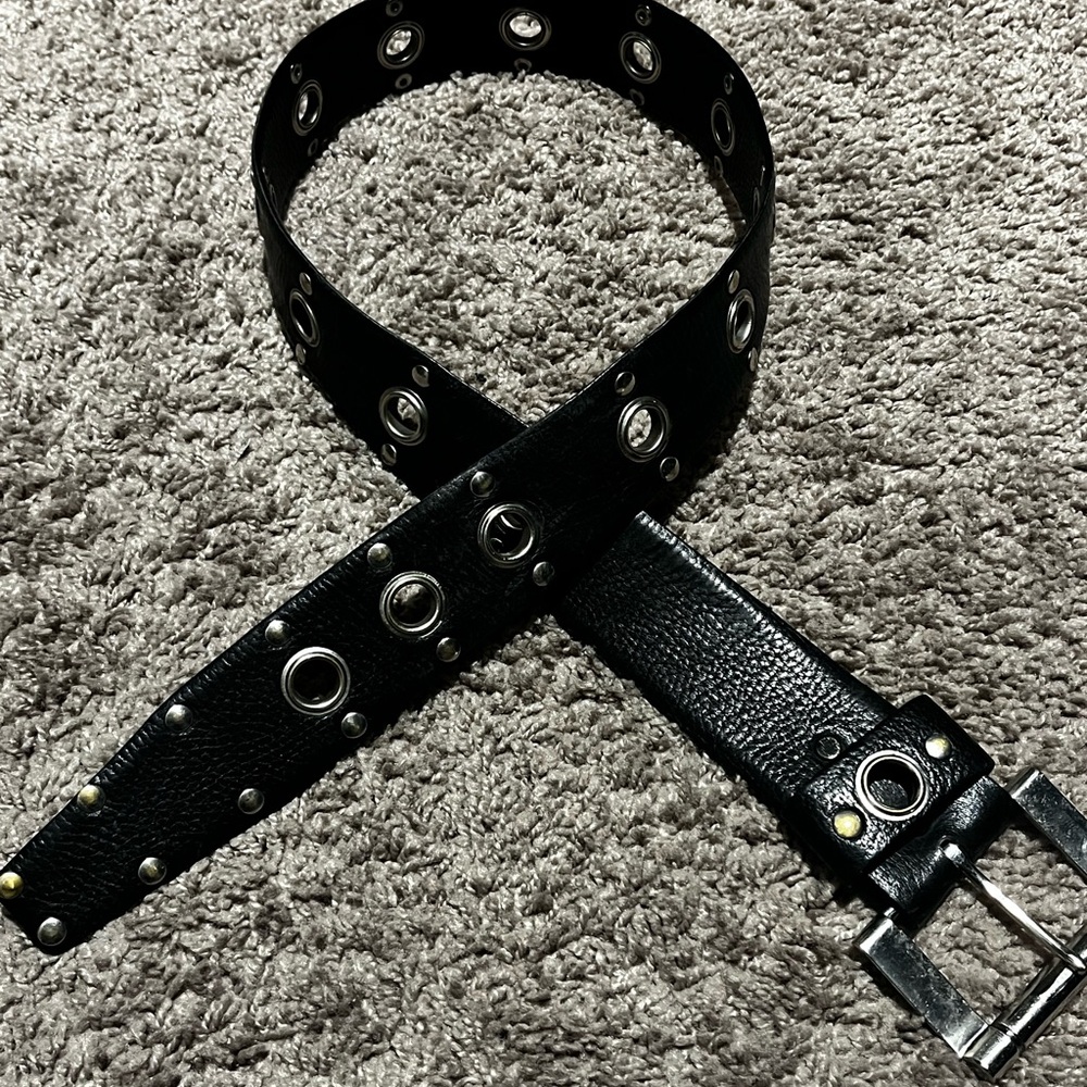 Women's Black Grommet Leather Belt